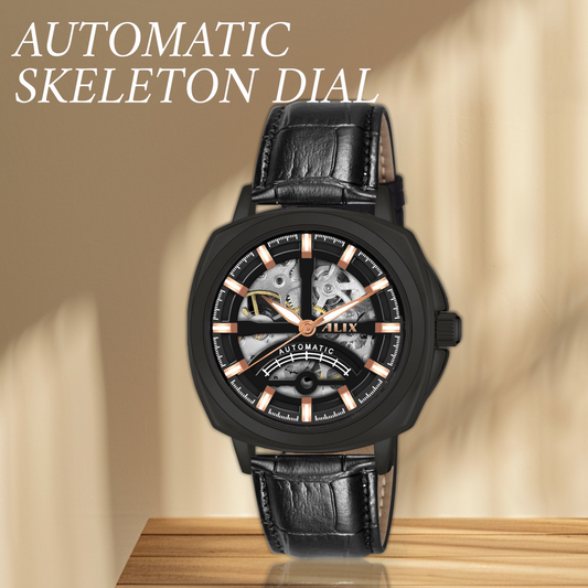 AL2911  Black Leather Strap Automatic Watch