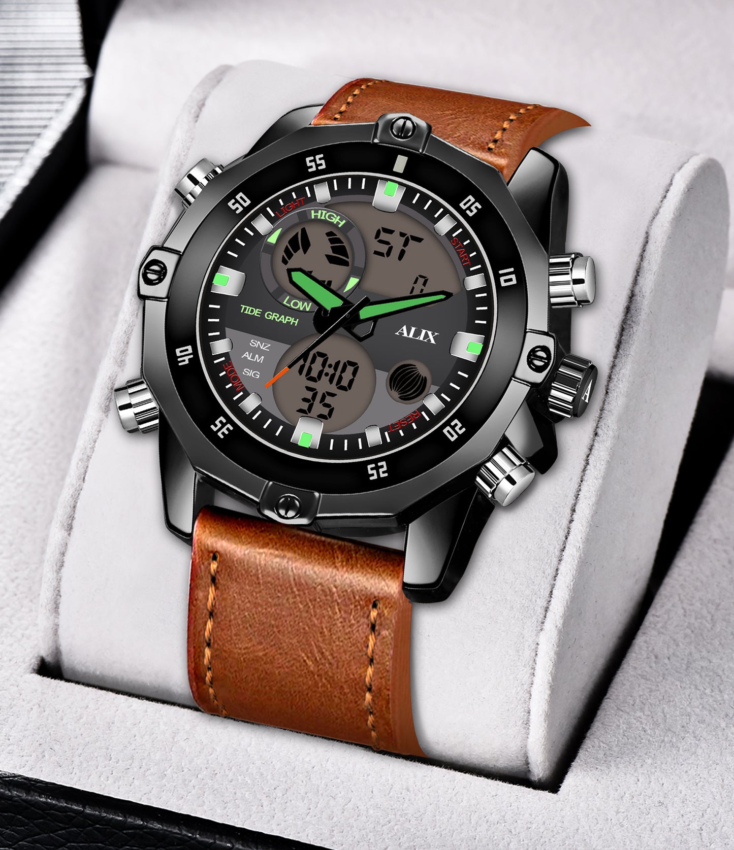 AL3032 Brown leather sports Analog-Digital Watch