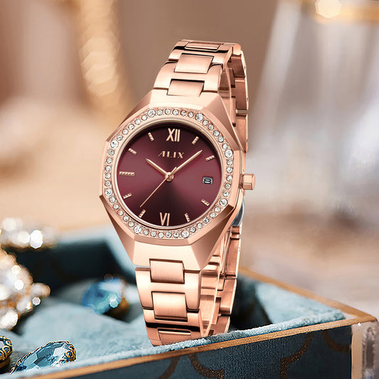 AL2531 Rosegold Octagonal case with diamond studded dial Analog Watch