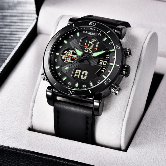 AL3042 Black leather sports Analog-Digital Watch