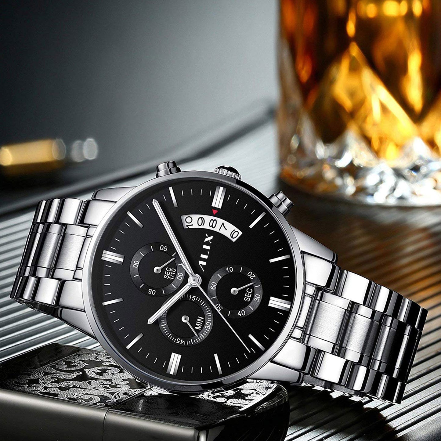 AL2309 Silver Steel Strap With chronograph Dial men's Analog Watch