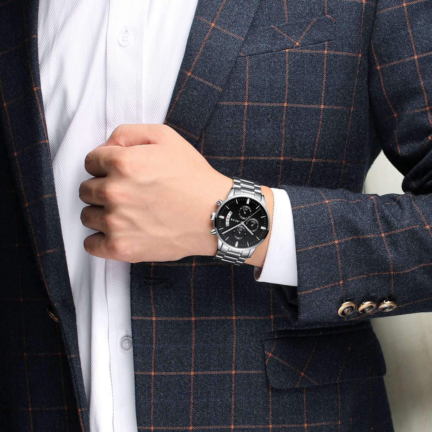 AL2309 Silver Steel Strap With chronograph Dial men's Analog Watch