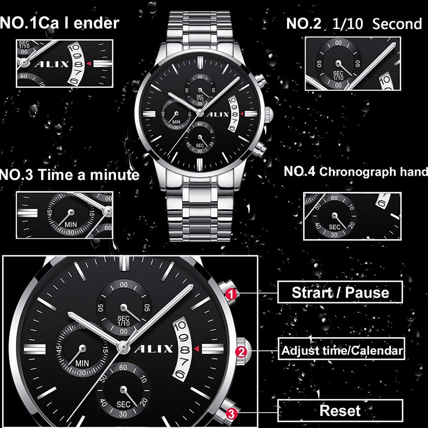 AL2309 Silver Steel Strap With chronograph Dial men's Analog Watch
