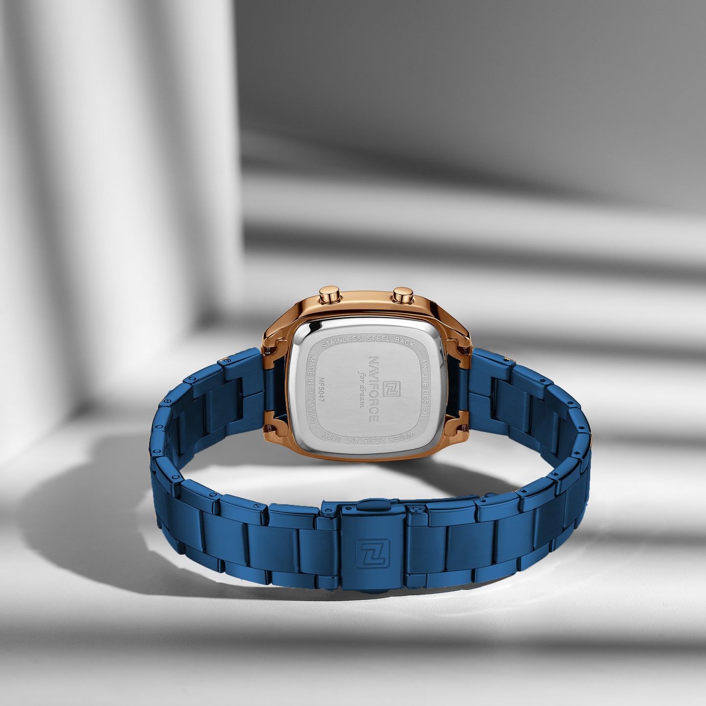 NF5047 Rosegold&Blue Versatile Trendy Square Digital Watch