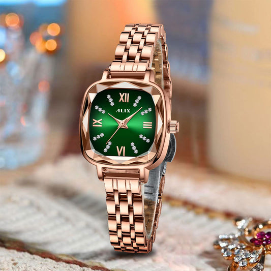 AL2535 Rosegold Green square dial Analog Watch