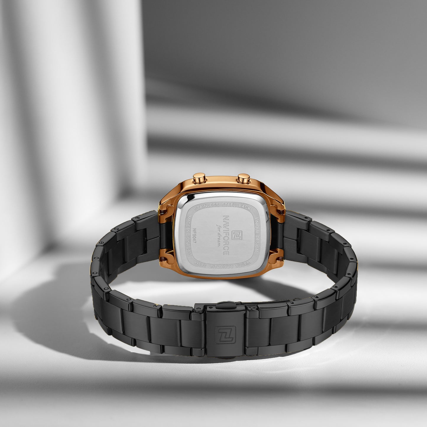 NF5047 Rosegold&Black Versatile Trendy Square Digital Watch