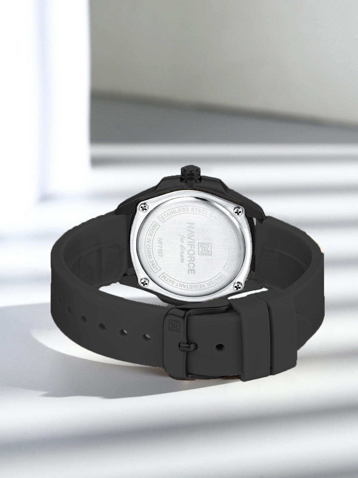 NF7107 Black Silicon Strap luminous hands Analog Watch
