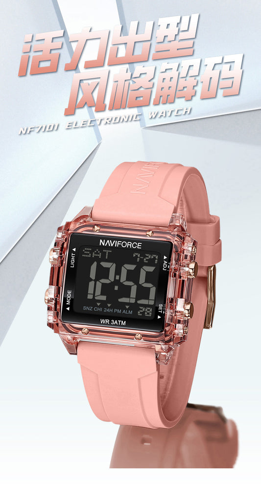 NF7101 Full Pink Silicon Strap Digital Watch