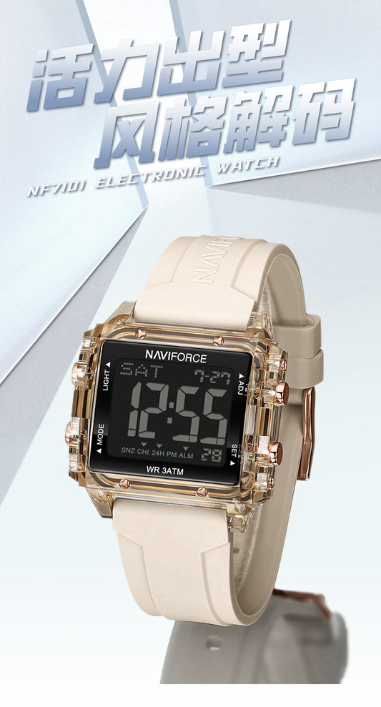 NF7101 Full Biege Silicon Strap Digital Watch