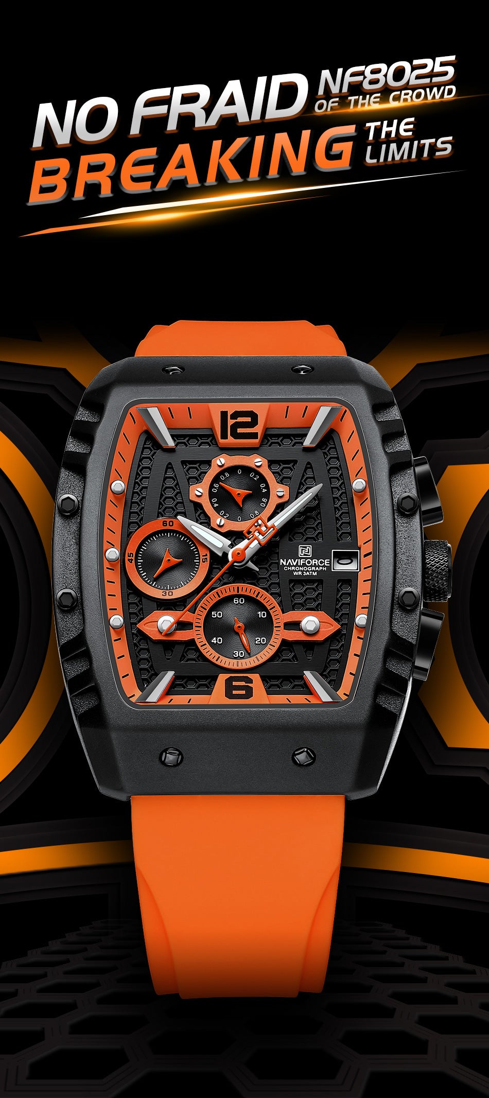 NF8025 Black Orange Chronograph watch for men - NAVIFORCE