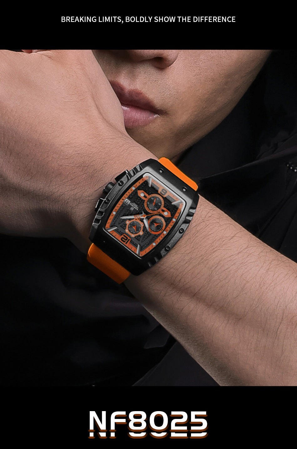 NF8025 Black Orange Chronograph watch for men - NAVIFORCE