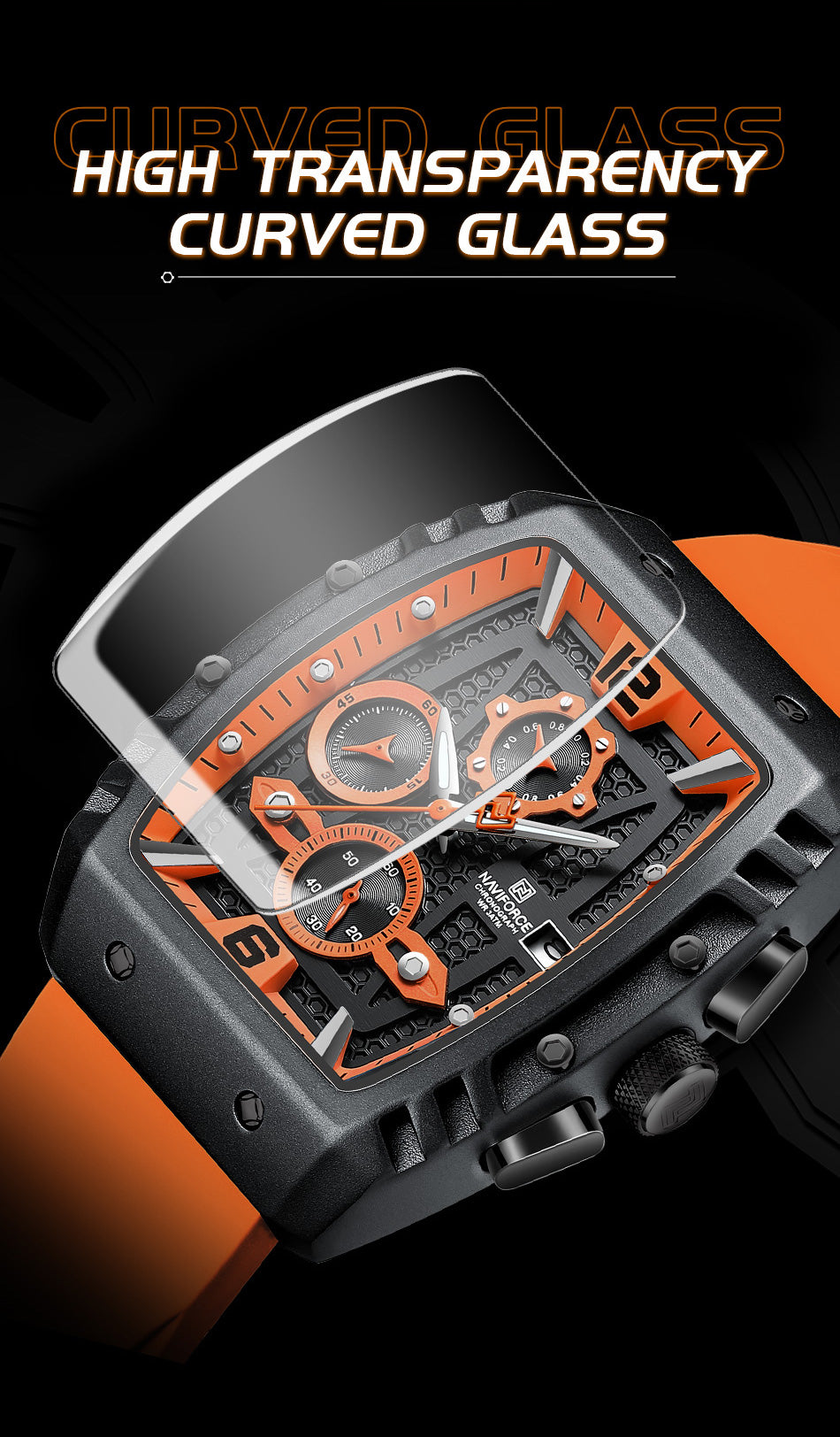 NF8025 Black Orange Chronograph watch for men - NAVIFORCE