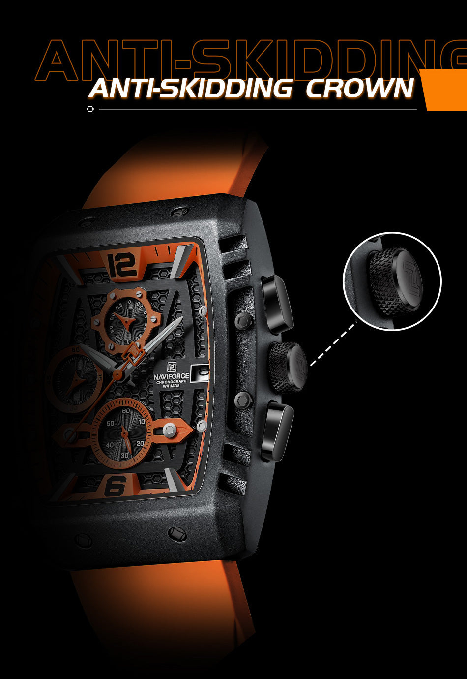 NF8025 Black Orange Chronograph watch for men - NAVIFORCE