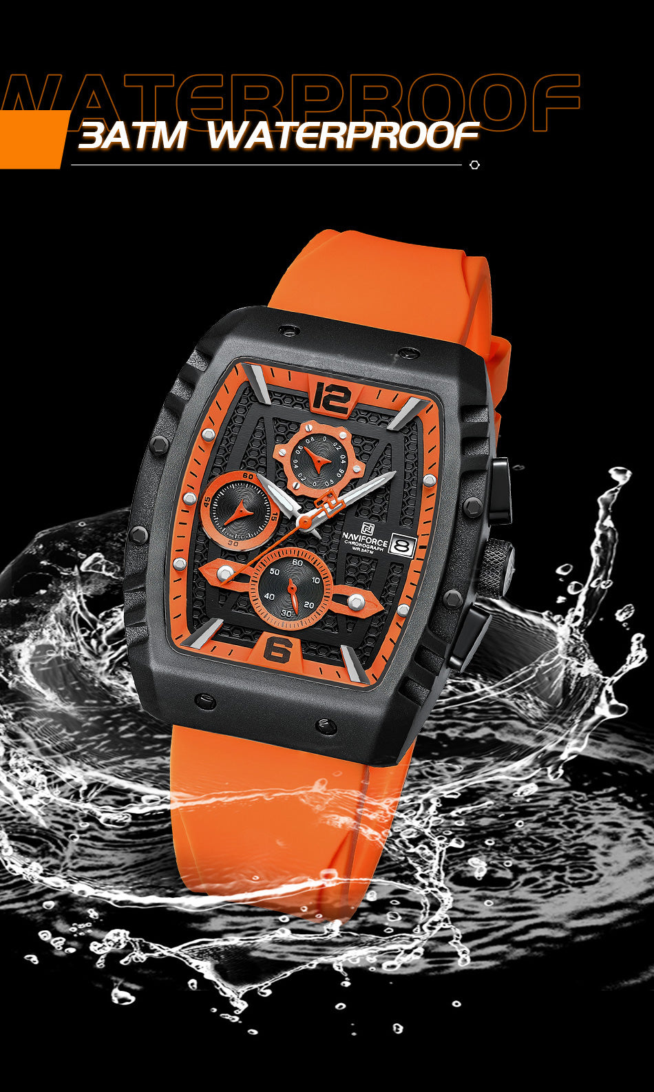 NF8025 Black Orange Chronograph watch for men - NAVIFORCE