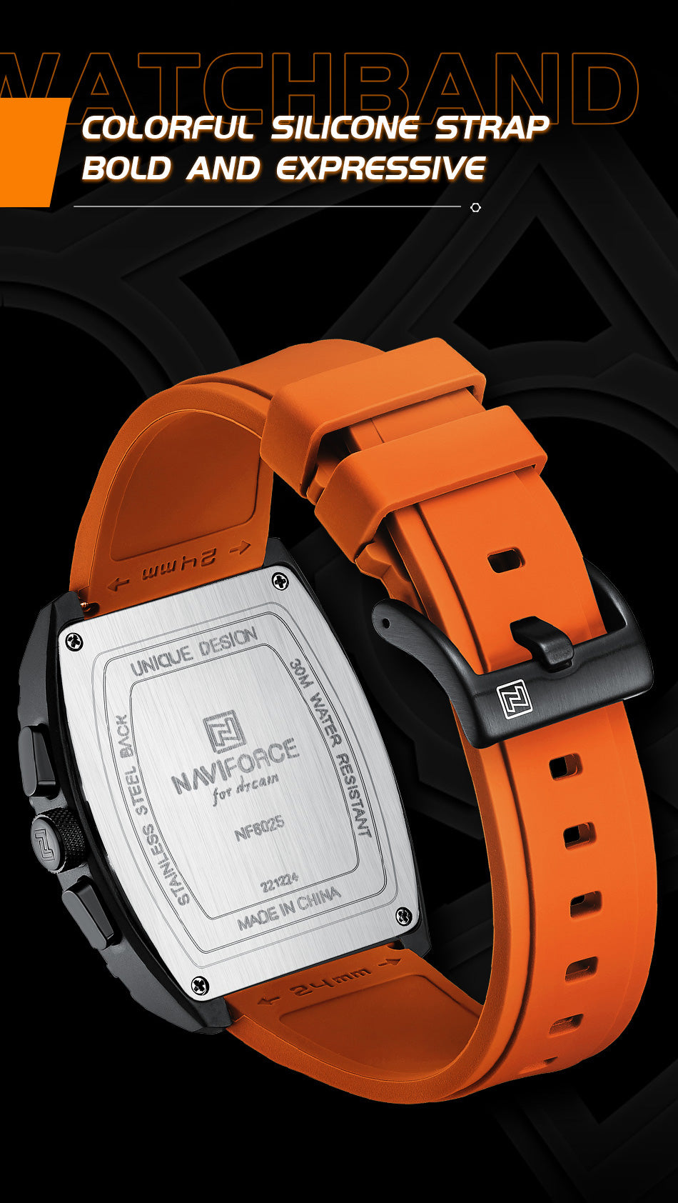 NF8025 Black Orange Chronograph watch for men - NAVIFORCE