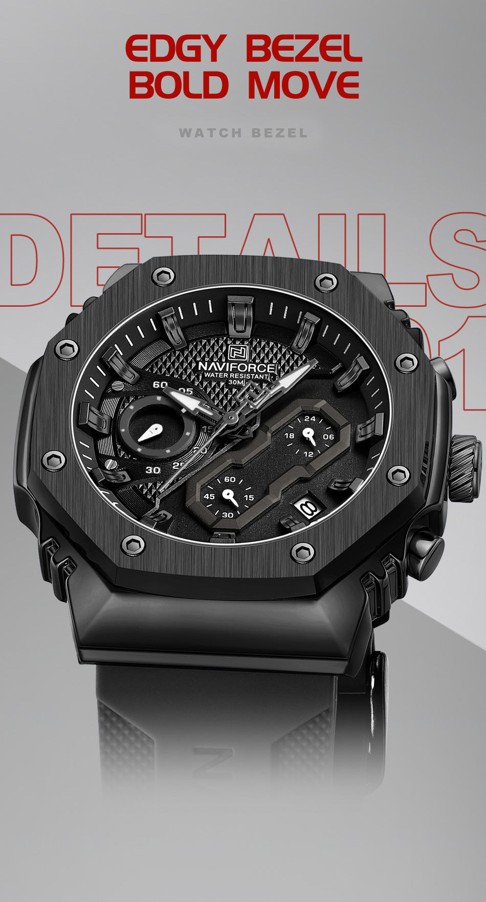 NF8035L Black Grey analog chronograph women's watch-NAVIFORCE