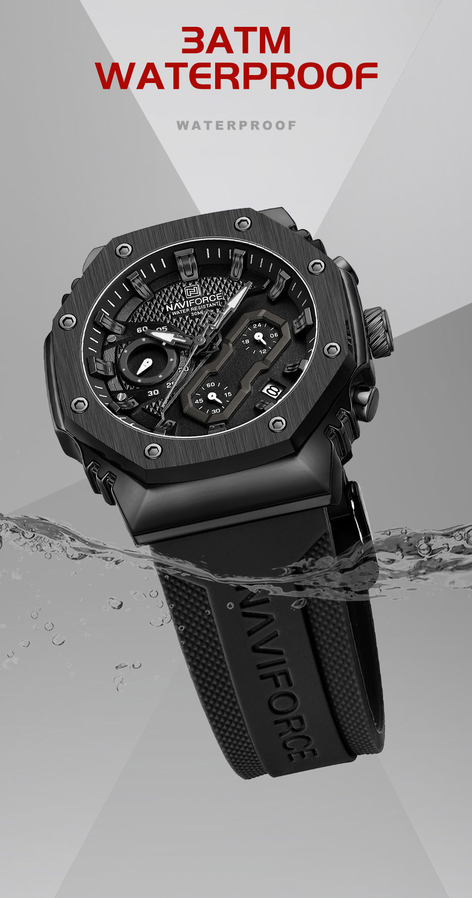 NF8035L Black Grey analog chronograph women's watch-NAVIFORCE