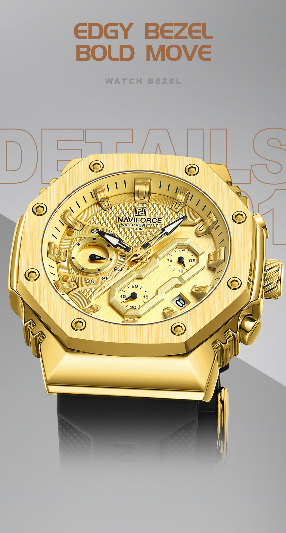 NF8035L Gold Black analog chronograph women's watch-NAVIFORCE