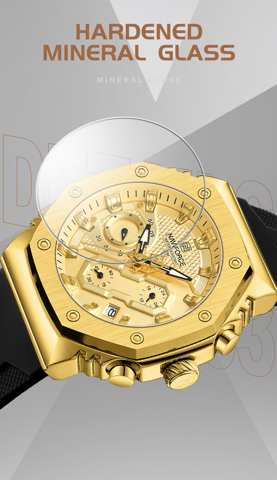 NF8035L Gold Black analog chronograph women's watch-NAVIFORCE