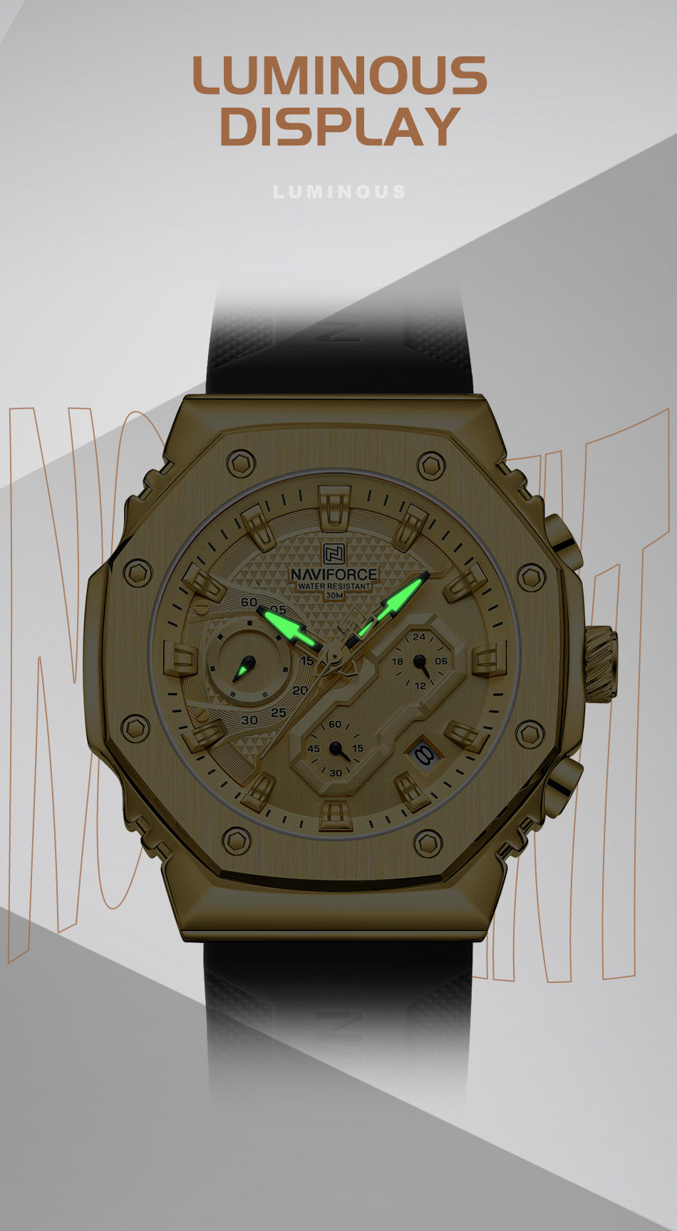 NF8035L Gold Black analog chronograph women's watch-NAVIFORCE