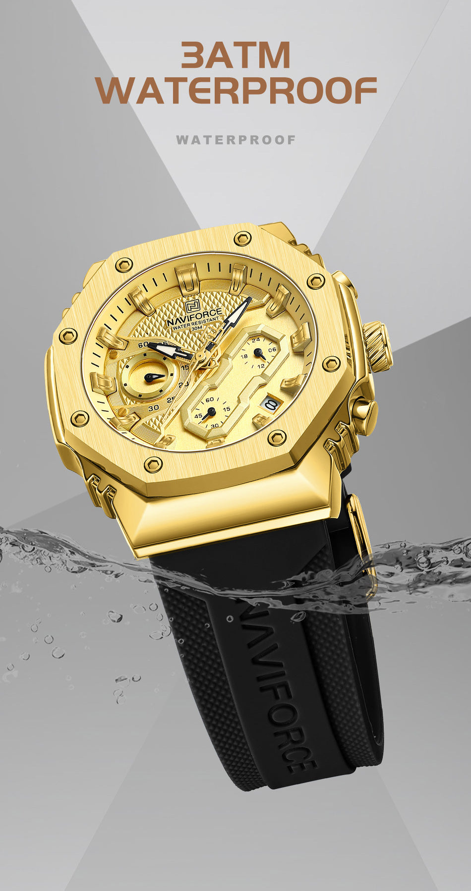 NF8035L Gold Black analog chronograph women's watch-NAVIFORCE