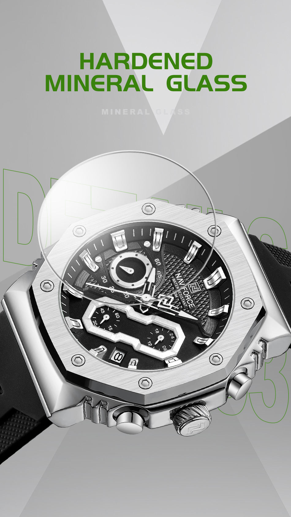 NF8035L Silver Black analog chronograph women's watch-NAVIFORCE