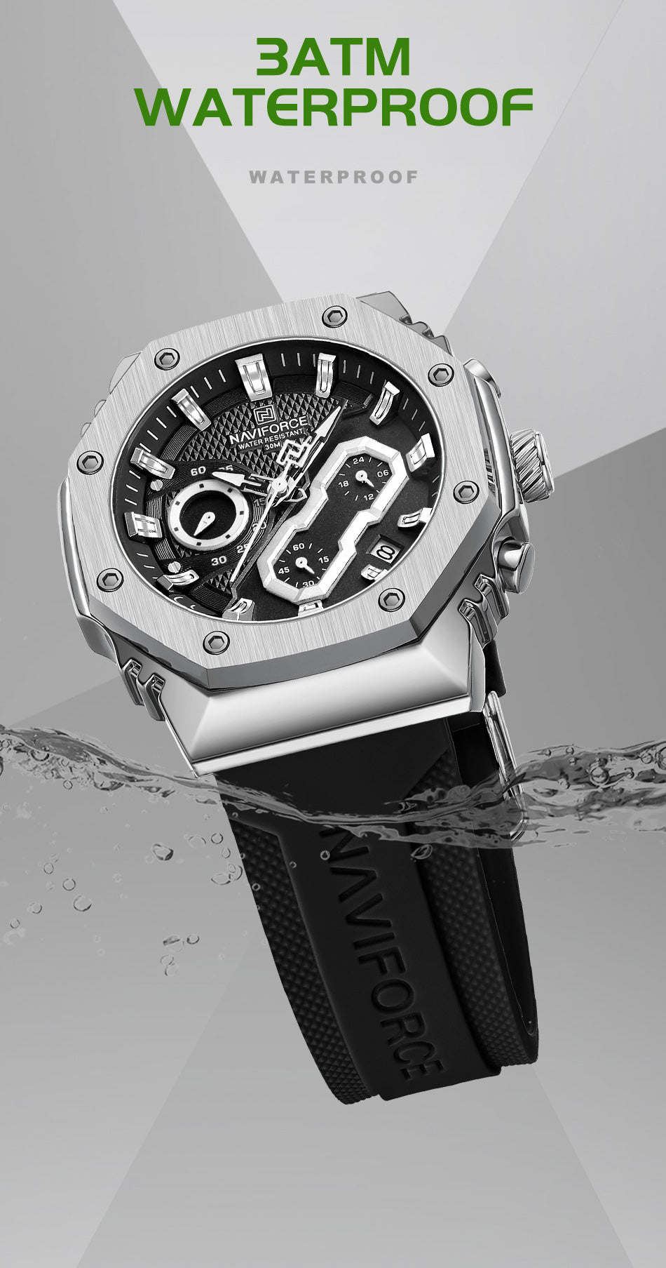 NF8035L Silver Black analog chronograph women's watch-NAVIFORCE