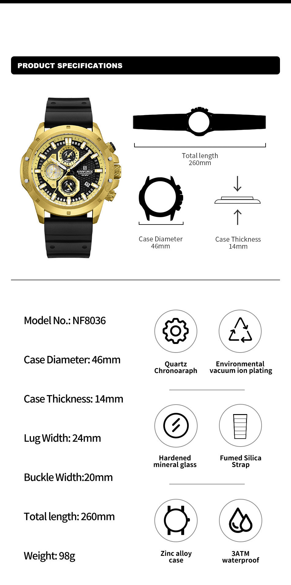 NF8036 Chronograph Date Display Analog watch for men - NAVIFORCE