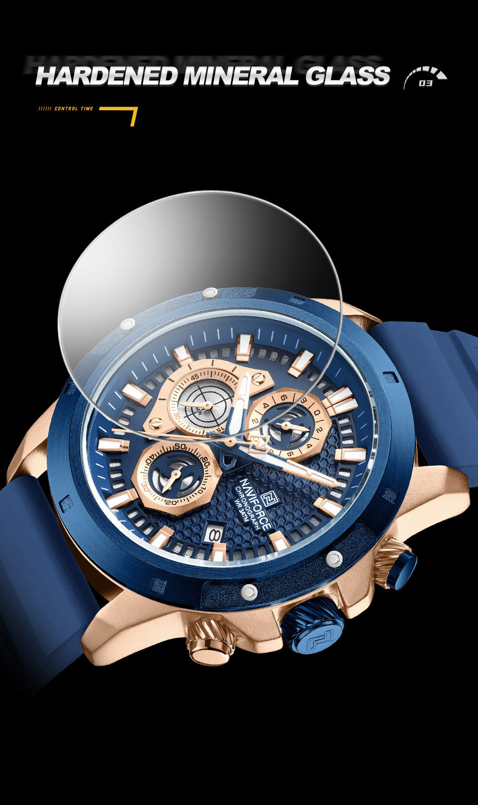NF8036 Blue Chronograph Date Display Analog watch for men - NAVIFORCE