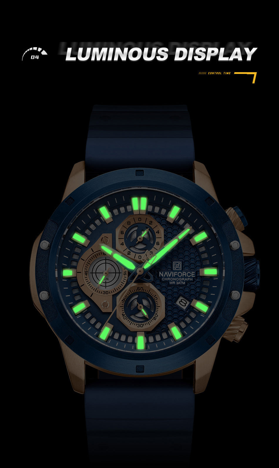 NF8036 Blue Chronograph Date Display Analog watch for men - NAVIFORCE