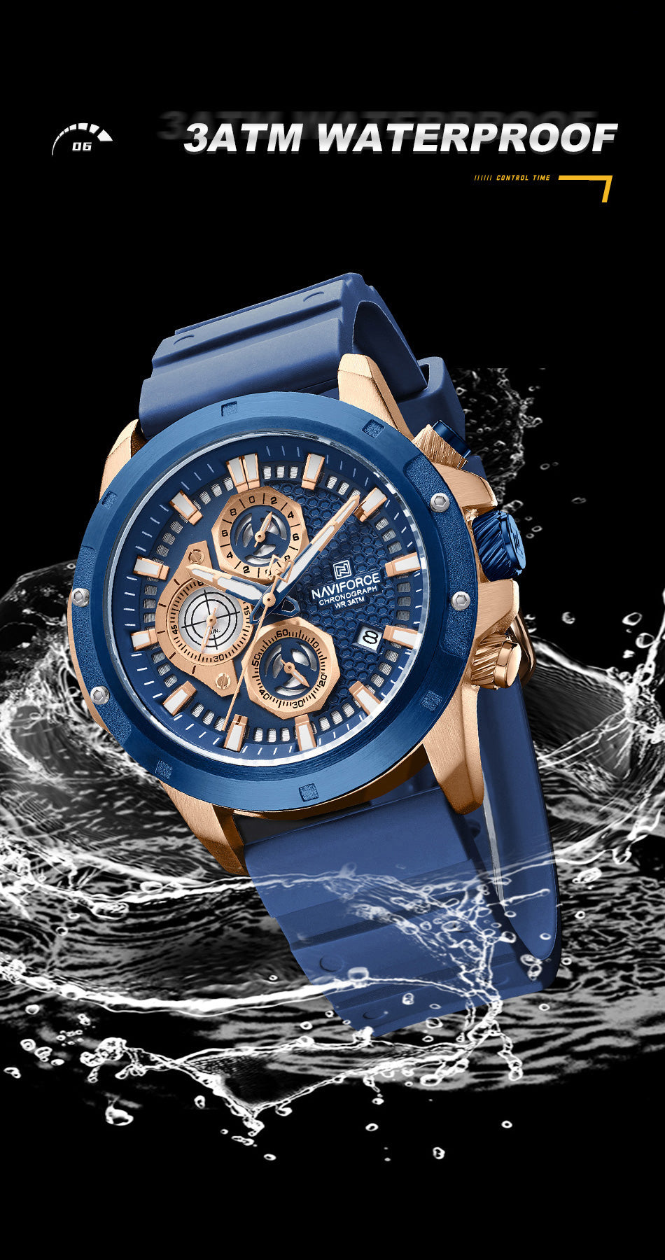 NF8036 Blue Chronograph Date Display Analog watch for men - NAVIFORCE