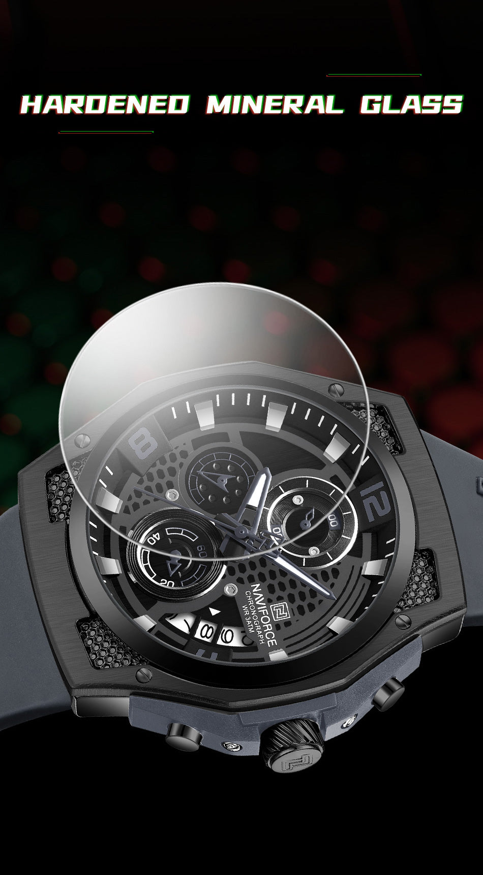 Naviforce NF8051T Grey & Black color silicon strap Analog Watch