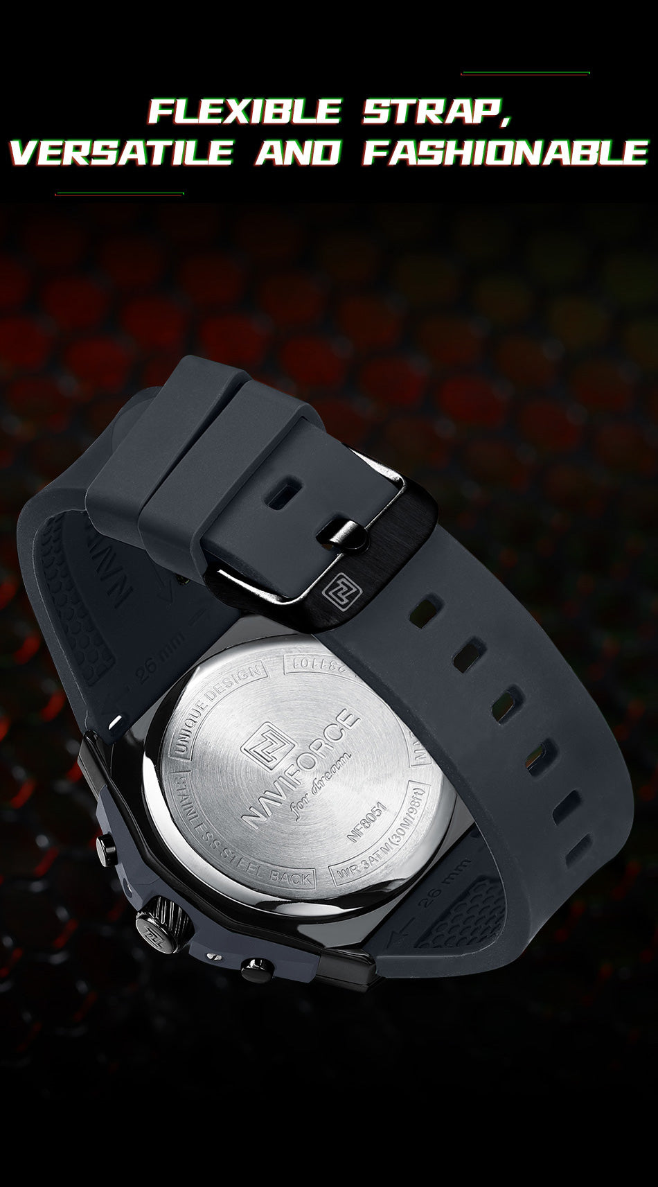 Naviforce NF8051T Grey & Black color silicon strap Analog Watch