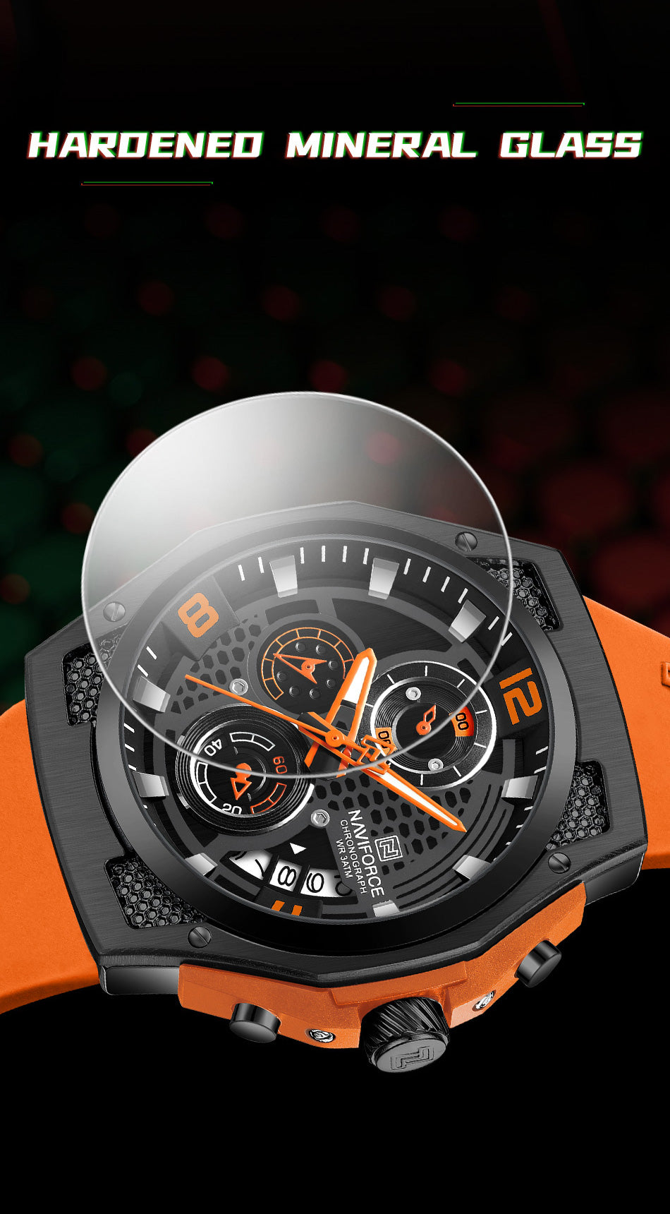Naviforce NF8051T Orange & Black color silicon strap Analog Watch