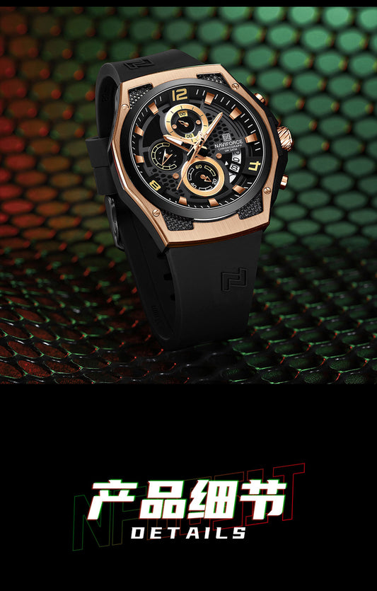 Naviforce NF8051T Rosegold & Black color silicon strap Analog Watch