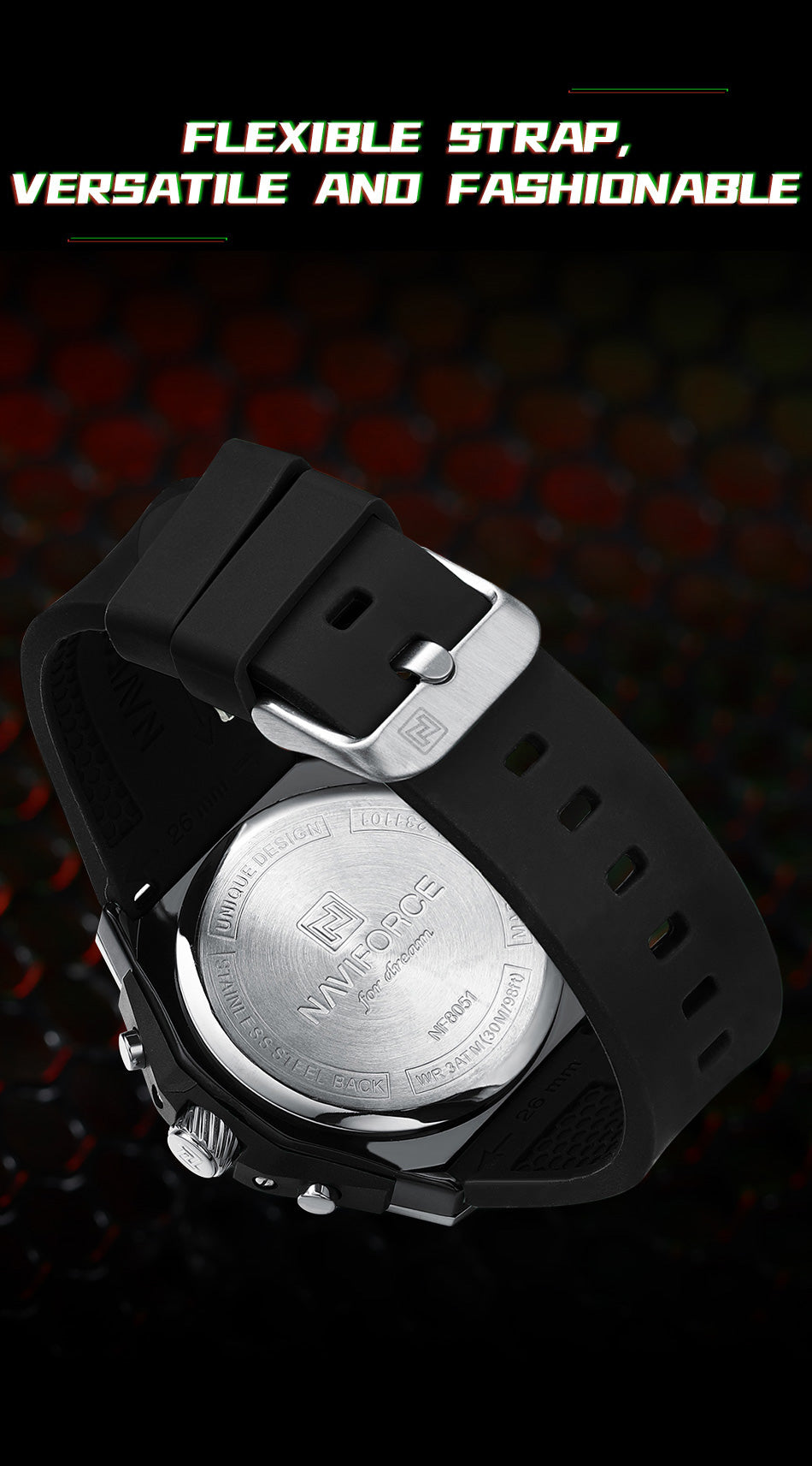 Naviforce NF8051T Silver & Black color silicon strap Analog Watch