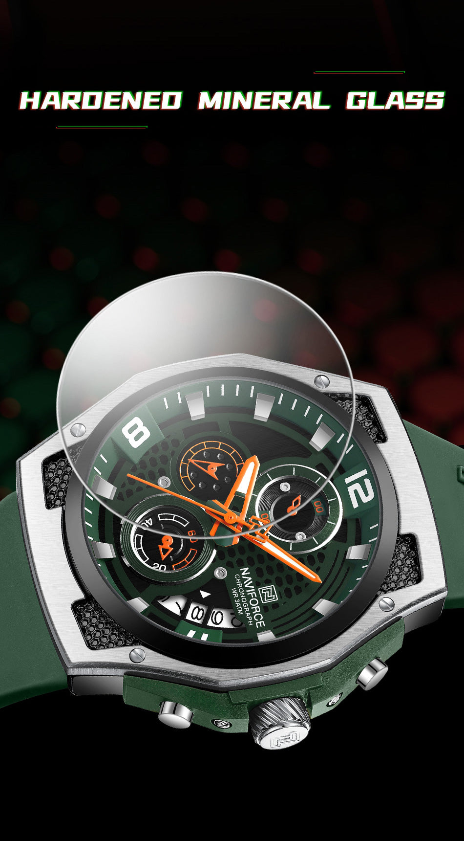 Naviforce NF8051T Green & Silver silicon strap Analog Watch