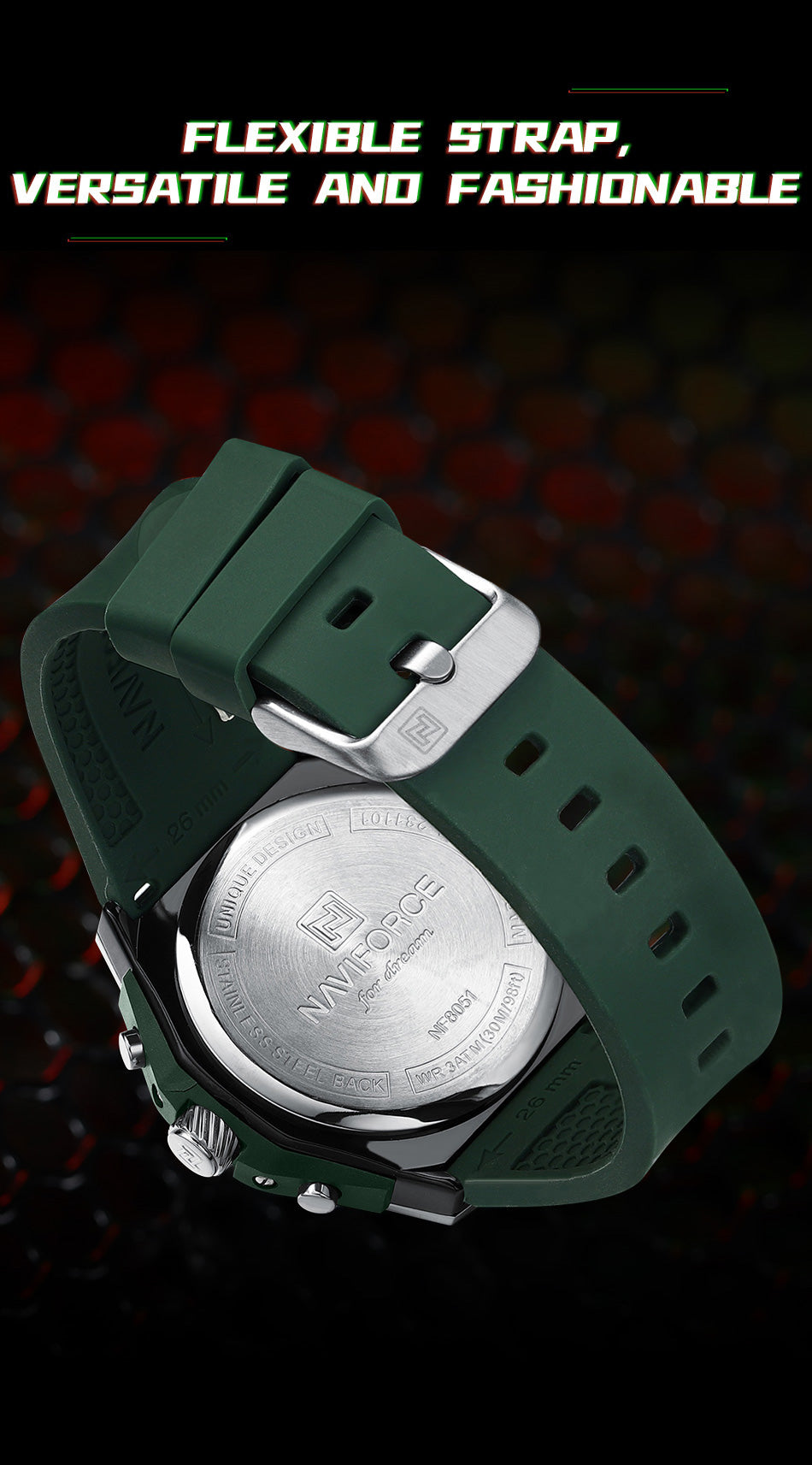 Naviforce NF8051T Green & Silver silicon strap Analog Watch