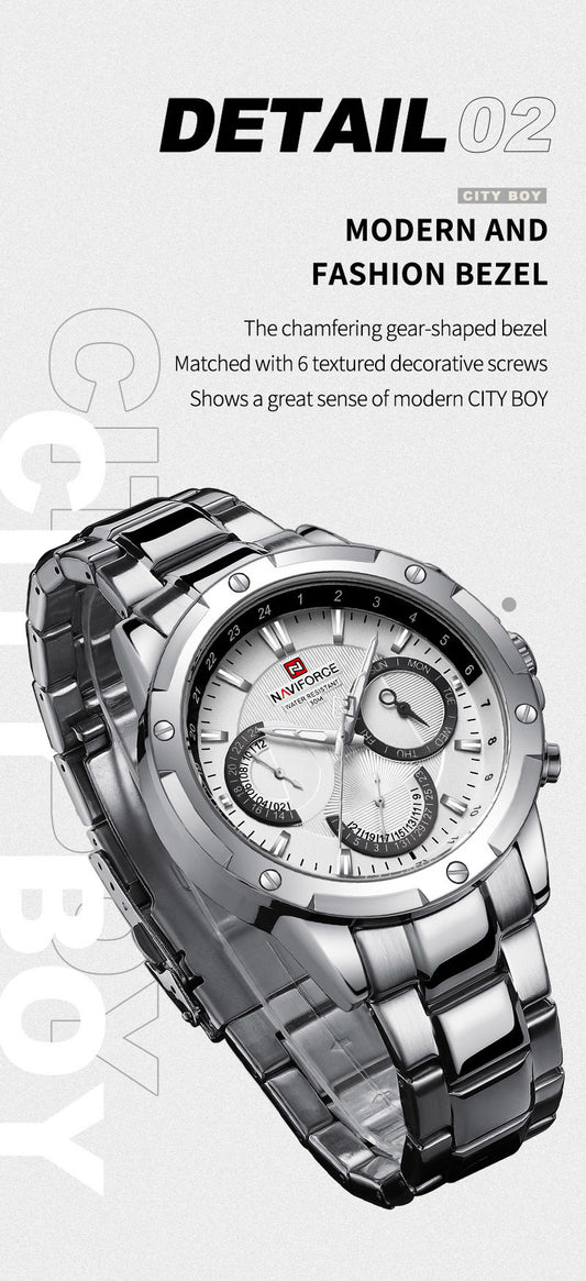 NF9196 Silver white Chronograph watch for men - Naviforce