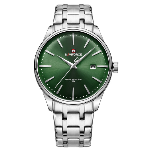 Naviforce NF9230 Silver Green Gentle Elegant Calendar Analog Watch