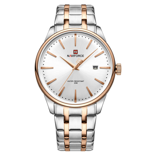 Naviforce NF9230 Silver White Gentle Elegant Calendar Analog Watch
