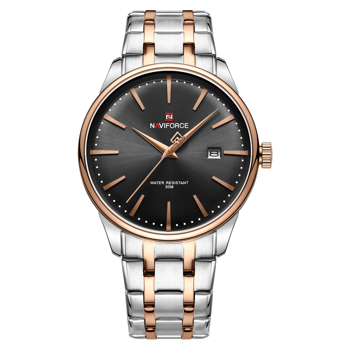 Naviforce NF9230 Silver Black Gentle Elegant Calendar Analog Watch