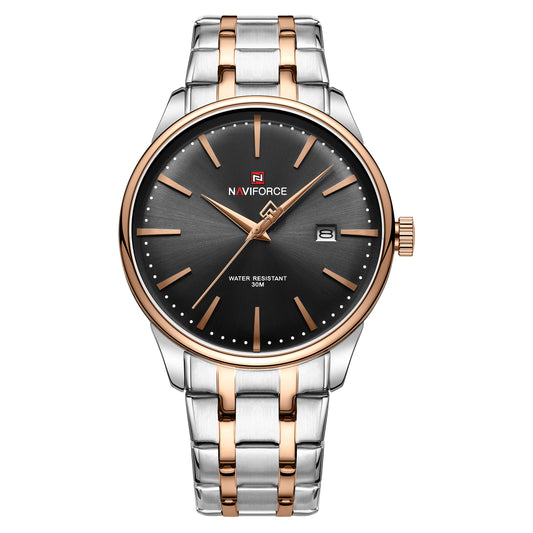 Naviforce NF9230 Silver Black Gentle Elegant Calendar Analog Watch