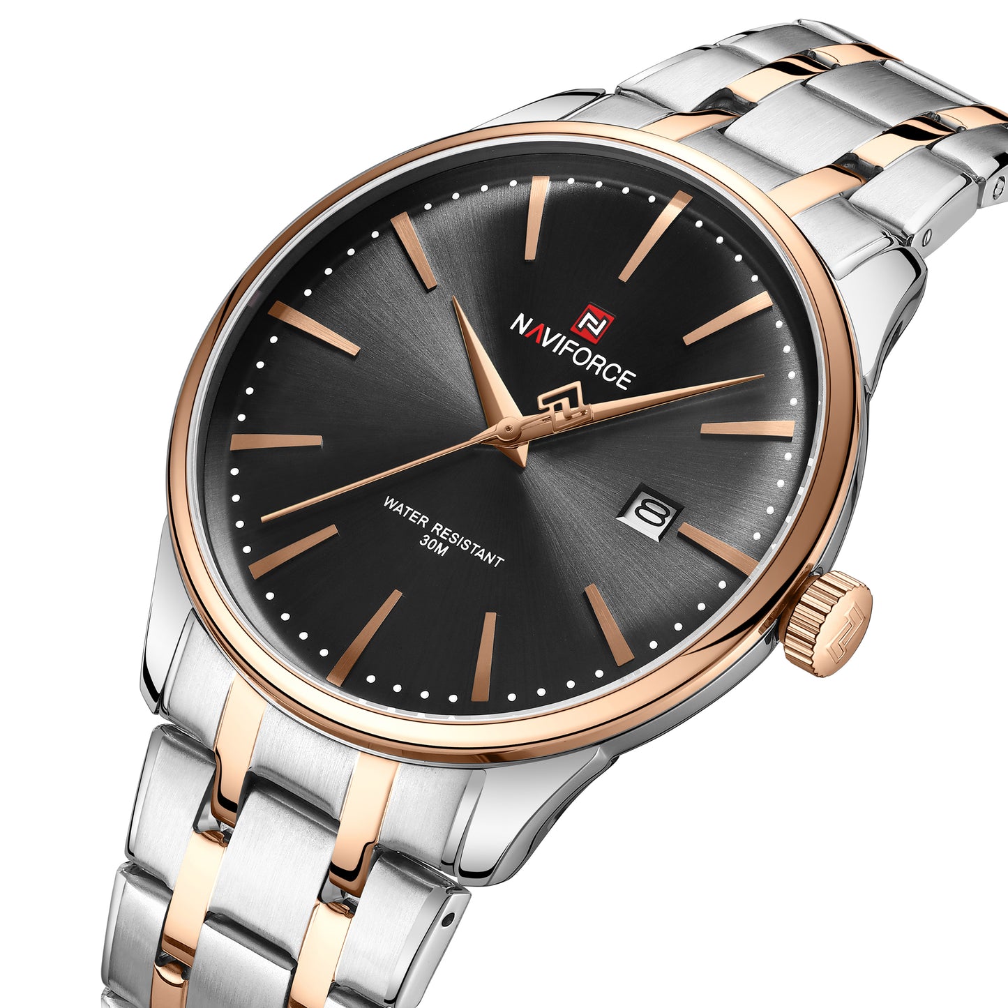 Naviforce NF9230 Silver Black Gentle Elegant Calendar Analog Watch