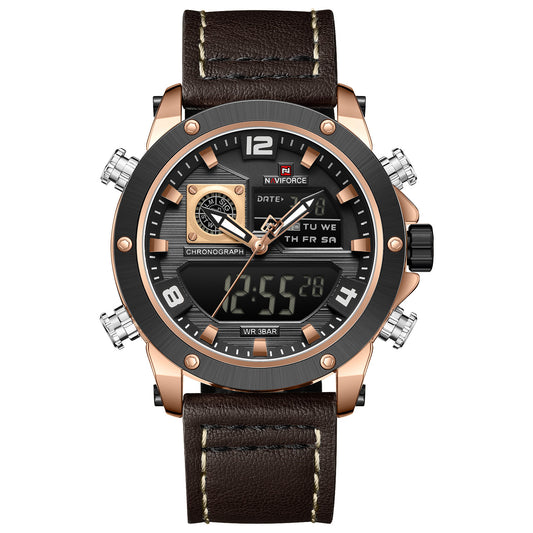 Naviforce NF9236 Brown Strap Military Style Analog-Digital Watch