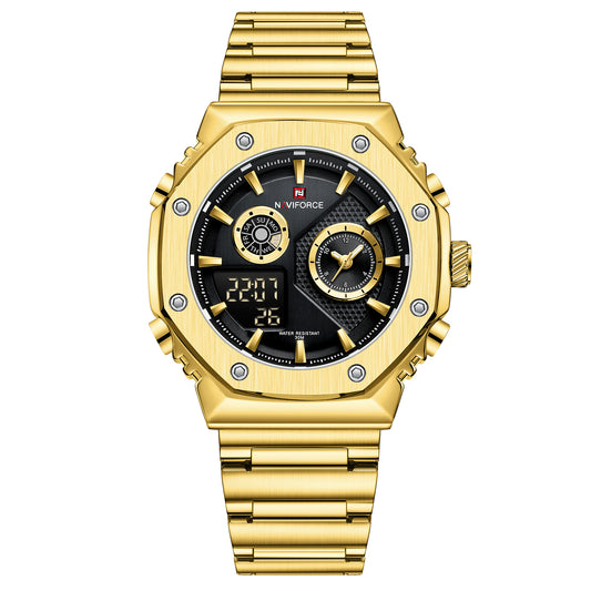 NF9216 Gold Black digital - analog chronograph watch for men's-NAVIFORCE