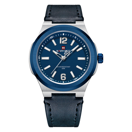 Naviforce NF9233 Blue and silver with leather strap Analog Watch
