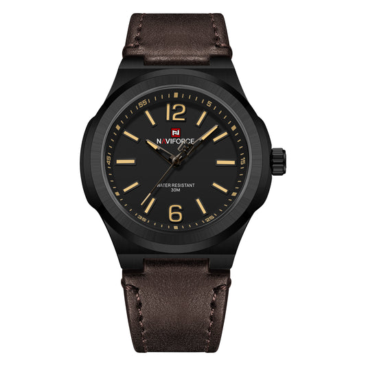 Naviforce NF9233 black and brown with leather strap Analog Watch