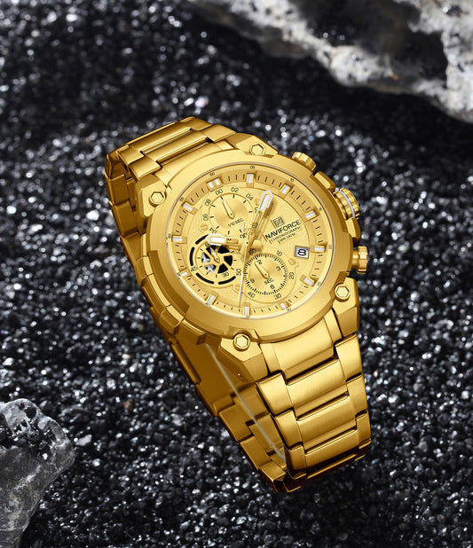 Naviforce NF8071 Gold choronograph dial Analog Watch