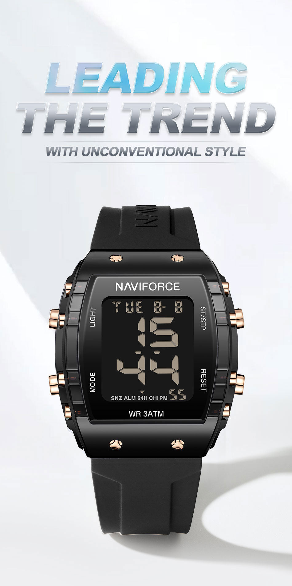NF7102 Black Silicone Strap Electronic Digital Watch
